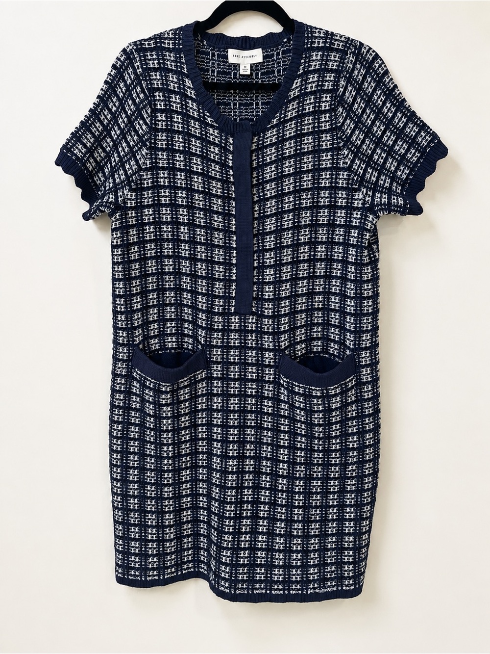 Free Assembly Navy & Ivory Textured Knit Sweater Dress | Size Medium